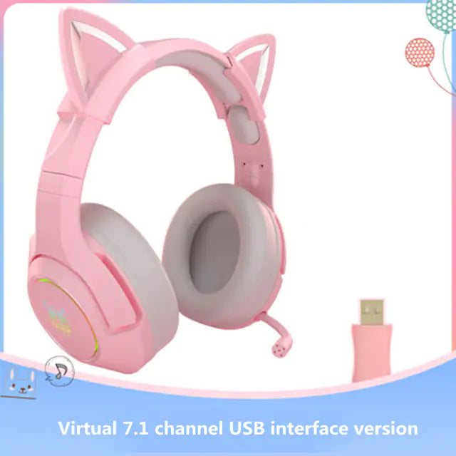 Cute Cat Ear Headphone with Mic  My Store Pink-7.1 USB Port  
