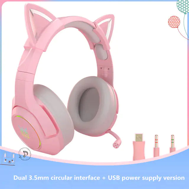 Cute Cat Ear Headphone with Mic  My Store Pink-3.5mm Jack  