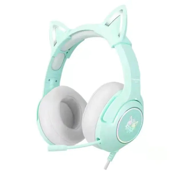 Cute Cat Ear Headphone with Mic  My Store Green-3.5mm Jack  