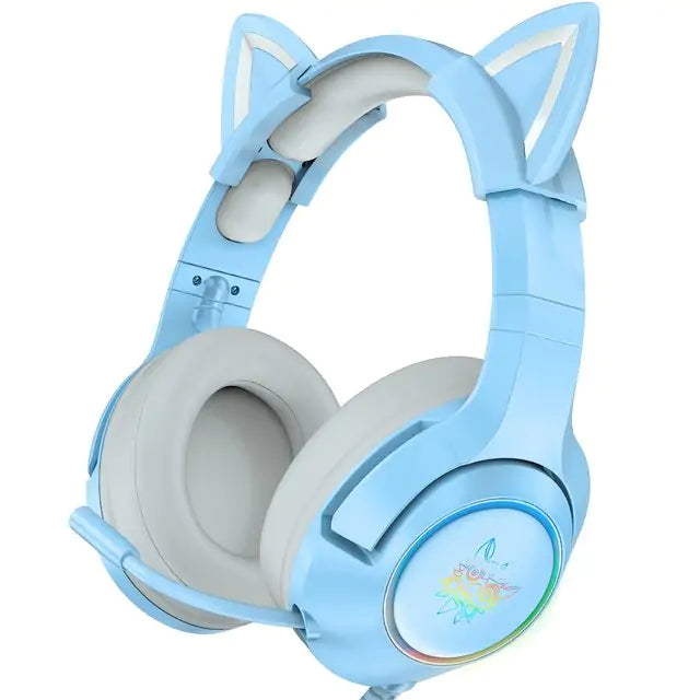 Cute Cat Ear Headphone with Mic  My Store Blue-3.5mm Jack  