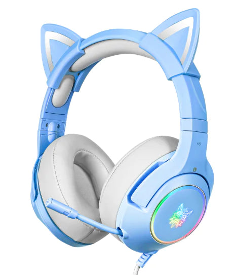 Cute Cat Ear Headphone with Mic  My Store New Blue-3.5mm Jack  