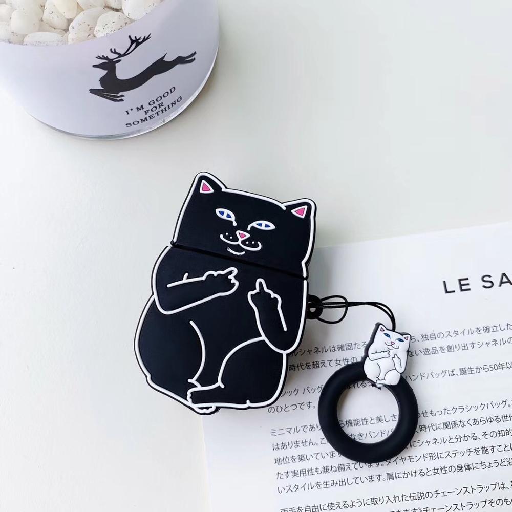 Cartoon Cat AirPods Case  My Store Black  