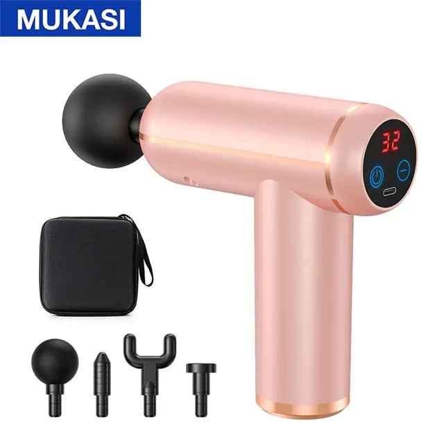 MUKASI Massage Gun Portable Percussion Pistol Massager  My Store Pink LCD With Bag Type C Charge 